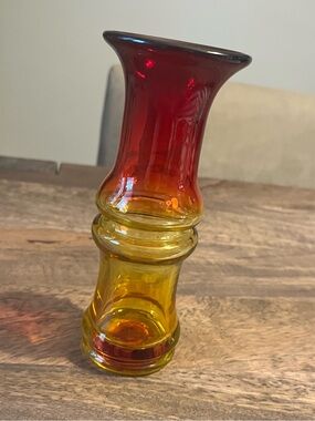 Vintage mid century Blenko Bamboo Series  Art glass Vase Amberina Tangerine Ruby